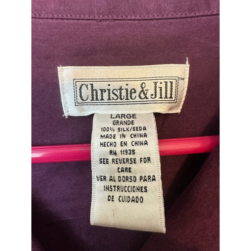 Christie & Jill Womens Plum Purple 100% Silk Button Down Blouse Shirt Large - Picture 2 of 7